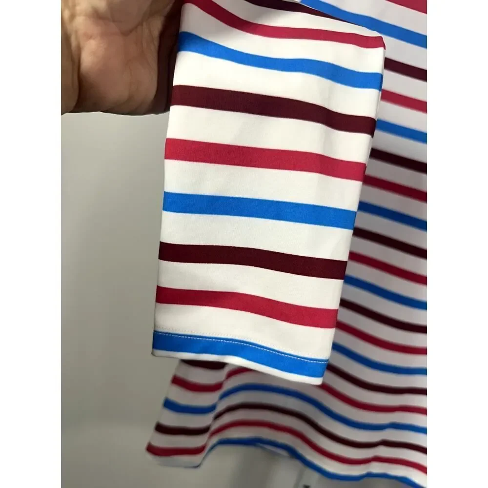 SPANX Women's Ocean Stripe Hibiscus Long Sleeve Swim Shirt White Medium - NWT